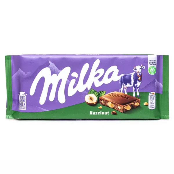 شکلات تخته ای با تکه های فندق میلکا 100 گرمی | Milka Alune Hazelnuts