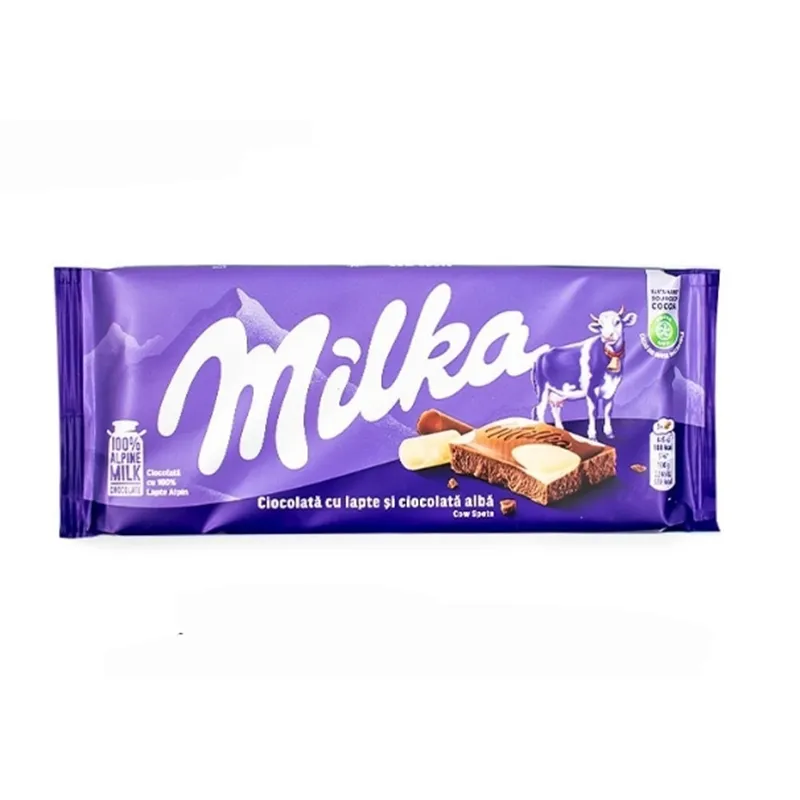 milka-1 شکلات تخته ای ترکیب شکلات سفید و شکلات شیری میلکا 100 گرمی | Milka Cow Spots