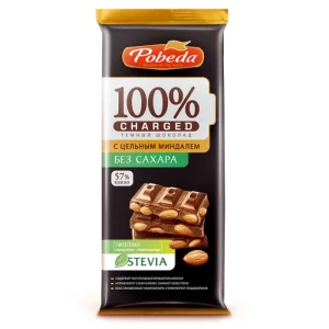 شکلات تخته ای تلخ 57% بدون شکر با مغز بادام کامل پوبدا 90 گرمی