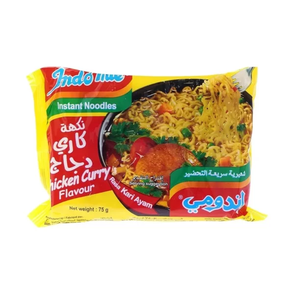 نودل فوری با طعم مرغ و ادویه کاری برند اندومی 75 گرمی