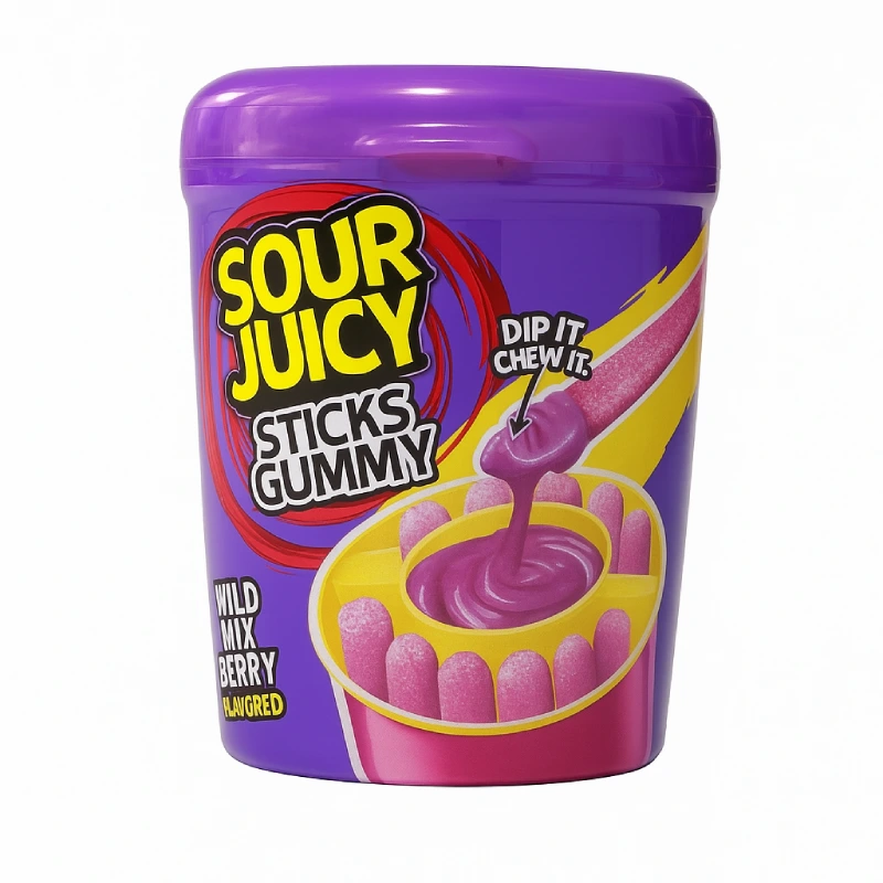 پاستیل ترش ۶۰ گرمی همراه سس ترش با طعم توت_های وحشی پاستیل ترش ۶۰ گرمی همراه سس ترش با طعم توتهای وحشی