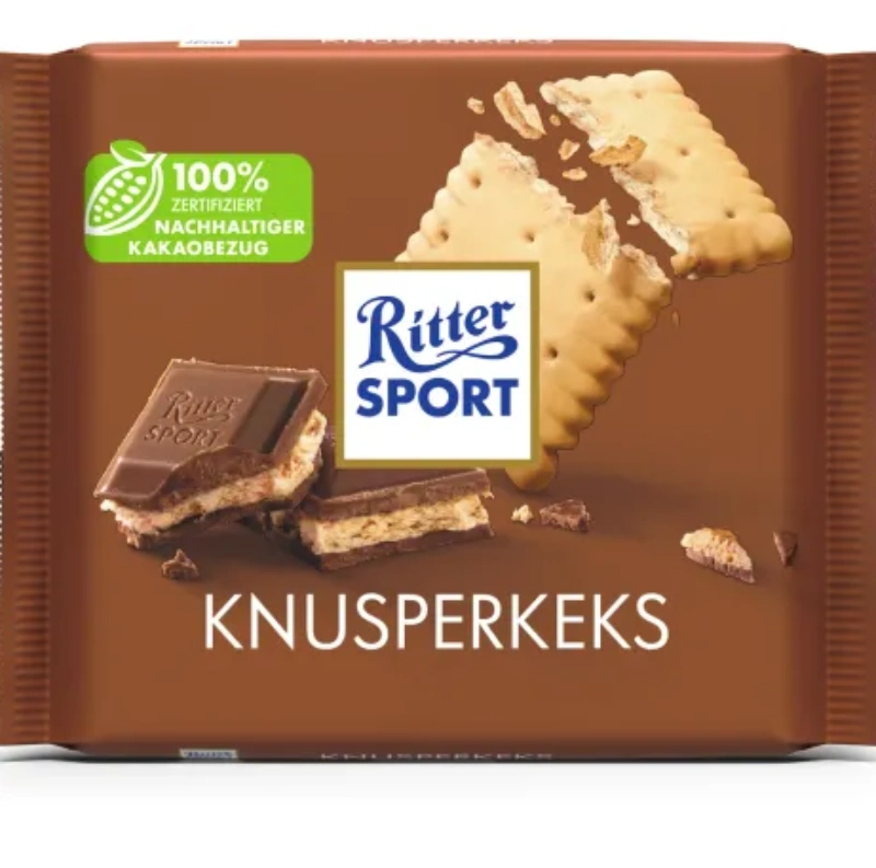 Knusperkeks_front-640w شکلات تختهای بیسکوییت ترد ریتر اسپرت ۱۰۰ گرمی | Ritter Sport Crispy Cookie - Image 1