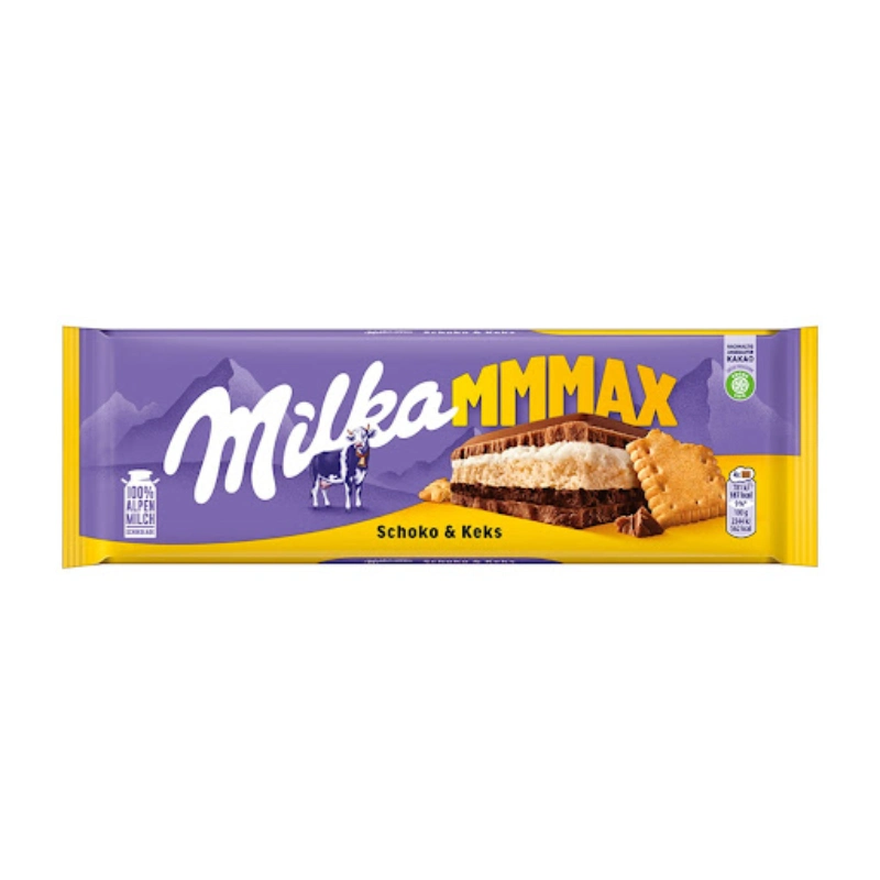 صیشصیث شکلات تختهای شکلات و بیسکوییت میلکا ۳۰۰ گرمی | Milka Max Choco And Biscuit - Image 1