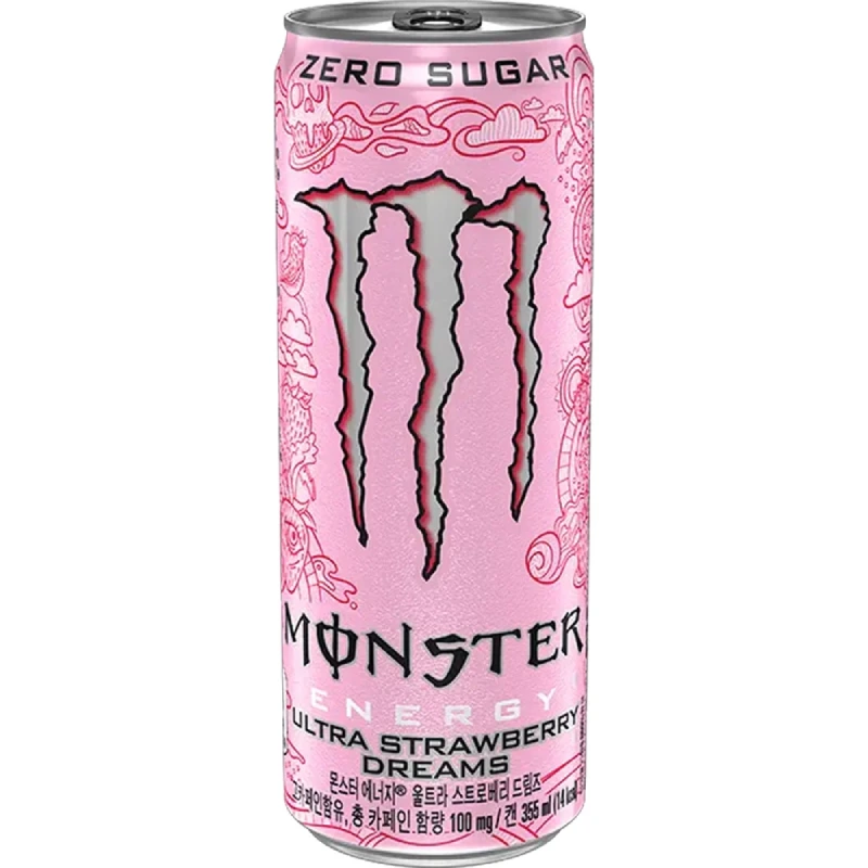 MonsterEnergyKoreaUltraStrawberryDreams355ml نوشیدنی انرژی زا توتفرنگی رویایی! مانستر ۵۰۰ میلیلیتری